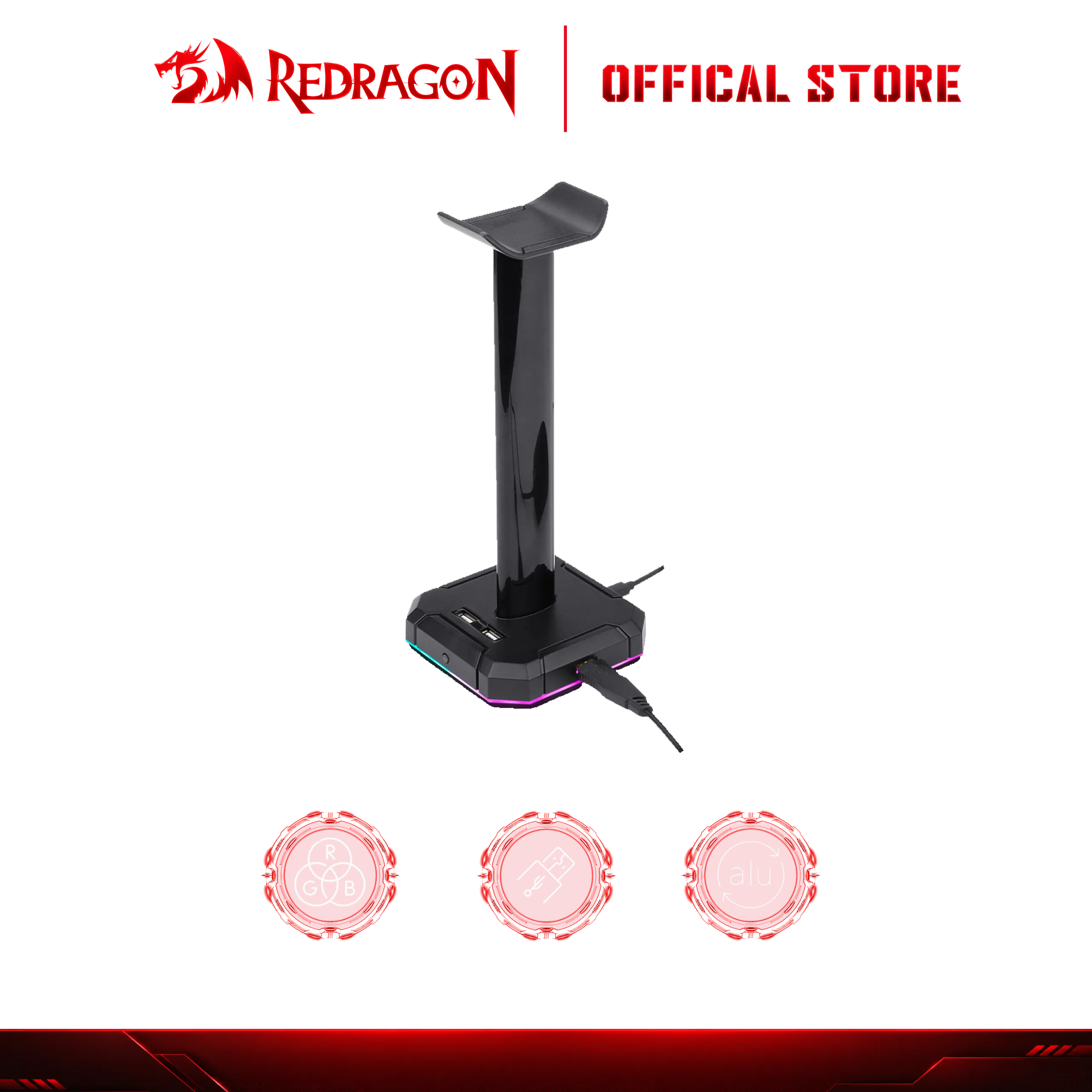 Giá đỡ tai nghe với hub chia 4 cổng USB 2.0 REDRAGON HA300 Scepter Pro